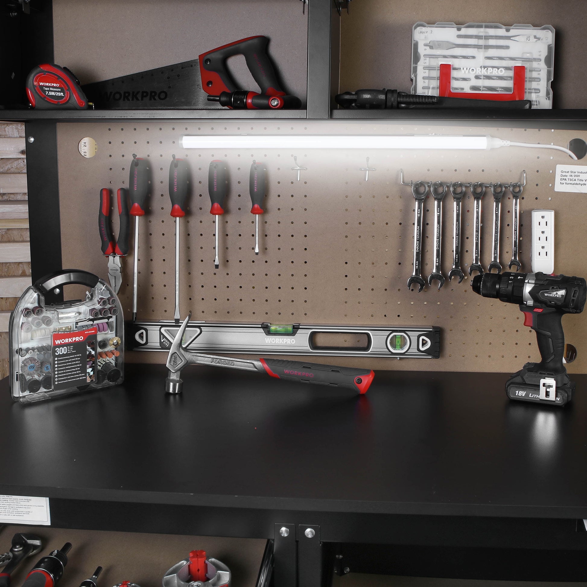 2-In-1 48-Inch Workbench and Cabinet Combo with Light, Steel, Wood