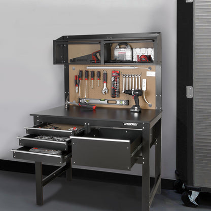 2-In-1 48-Inch Workbench and Cabinet Combo with Light, Steel, Wood