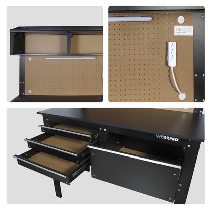 2-In-1 48-Inch Workbench and Cabinet Combo with Light, Steel, Wood