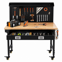 Adjustable Height Workbench Built for Heavy-Duty Projects, 48" Solid Wood Top, 2000 LBS Capacity, Power Strip