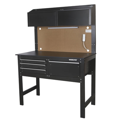 2-In-1 48-Inch Workbench and Cabinet Combo with Light, Steel, Wood