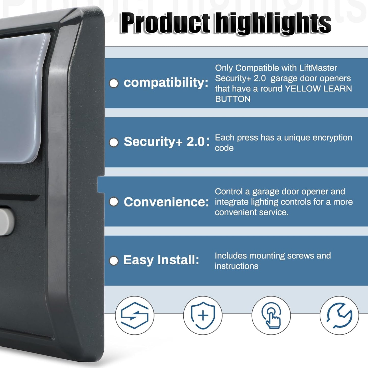 For Liftmaster 882LMW Multi-Function Wall Control Panel - Compatible Only with Liftmaster Security+ 2.0 Myq Garage Door Openers, Wired Garage Door Control Panel