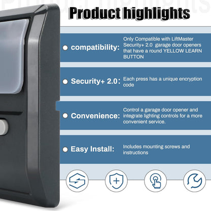 For Liftmaster 882LMW Multi-Function Wall Control Panel - Compatible Only with Liftmaster Security+ 2.0 Myq Garage Door Openers, Wired Garage Door Control Panel